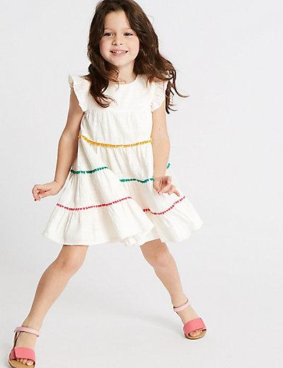 Платье хлопковое с контрастной отделкой для девочки 3 мес - 7 лет