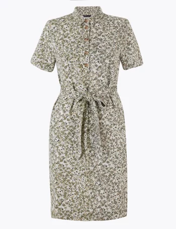 Свободное платье из льна с цветочным принтом(Свободное платье из льна с цветочным принтом)
