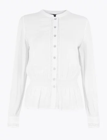 Блузка с длинным рукавом и кружевной отделкой(Блузка с длинным рукавом и кружевной отделкой)