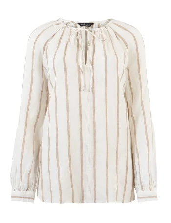 Льняная полосатая блузка с длинным рукавом(Льняная полосатая блузка с длинным рукавом)