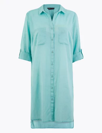Пляжное платье-рубашка на пуговицах с разрезами по бокам(Пляжное платье-рубашка на пуговицах с разрезами по бокам)