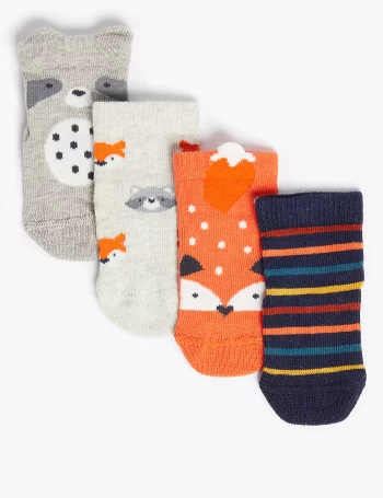 Комплект детских носков с изображением лесных животных (4 пары)(Комплект детских носков с изображением лесных животных (4 пары))